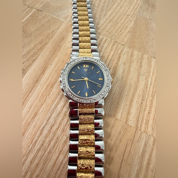 Jules Jurgensen ladies blue dial diamond to tone watch NEW BATTERY main image 12